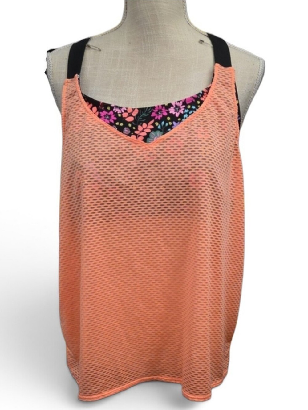 Womenโs Peach Mesh Layered Tankini Top